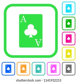 Ace of clubs card vivid colored flat icons in curved borders on white background