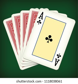 Ace of clubs and four cards - playing cards vector illustration