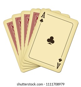 Ace of clubs and four cards - vintage playing cards vector illustration