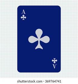  Ace of clubs. Icon on Notebook sheet  background. Vector illustration 