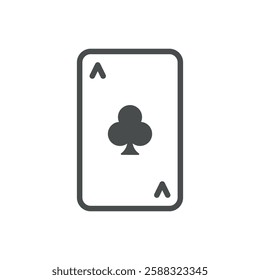 Ace of Clubs Icon. Thin Line Illustration of Playing Card with Club Suit, Symbolizing Gambling, Poker, and Betting. Isolated Outline Vector Sign.