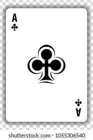 Ace of clubs isolated on transparent background. Vector illustration.