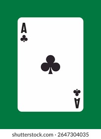 Ás de Paus jogando carta exibido em um estilo gráfico limpo e plano em um fundo verde escuro. Conceito de jogos de azar, pôquer, cassino e jogos de cartas. Ilustração vetorial
