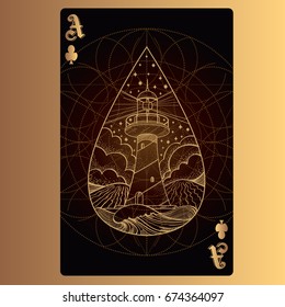 Ace of clubs. Playing card with original design on the theme of space.