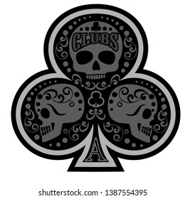 ace of clubs with skull, vintage design t shirts