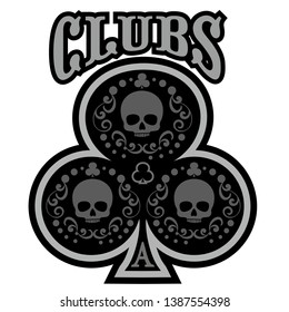 ace of clubs with skull, vintage design t shirts