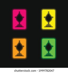 Ace Of Cups four color glowing neon vector icon
