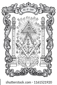 Ace of cups. Minor Arcana tarot card. The Magic Gate deck. Fantasy engraved vector illustration with occult mysterious symbols and esoteric concept