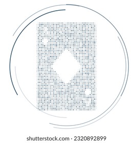 The ace of diamond symbol filled with dark blue dots. Pointillism style. Vector illustration on white background