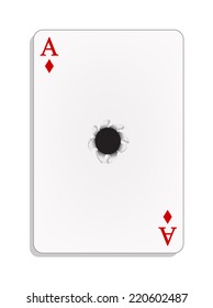 Ace of diamonds with bullet hole