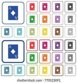 Ace of diamonds card color flat icons in rounded square frames. Thin and thick versions included.