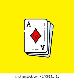 Ace of diamonds card icon. Poker playing cards symbol isolated on yellow background. Vector illustration.