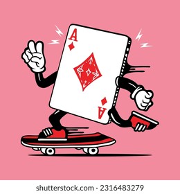 Ace Diamonds Card Skater Mascot Vector Character Design