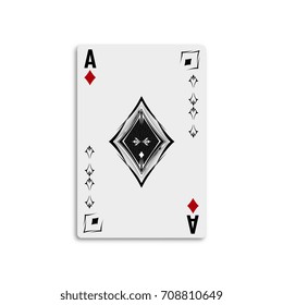 Ace of diamonds. Design card from a deck of cards for playing poker and casino. Vector illustration.