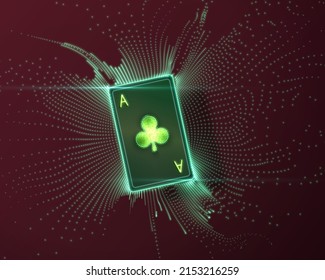 Ace Of Diamonds Flying, Glowing Neon Card With Lights. Vector Design 