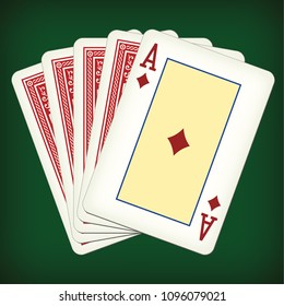 Ace of diamonds and four cards - playing cards vector illustration