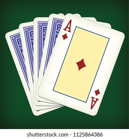 Ace of diamonds and four cards - playing cards vector illustration