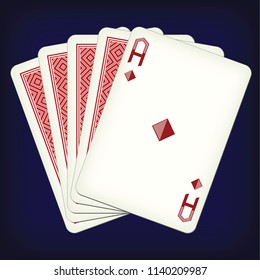 Ace of diamonds and four cards - playing cards vector illustration