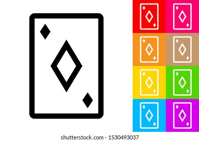 Ace of Diamonds. Line Icon With Different Color Background.