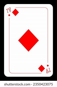 Ace of diamonds, original playing card design on black background. Vector illustration