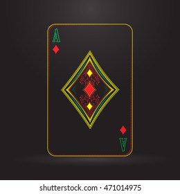 Ace of diamonds playing card, isolated on black background