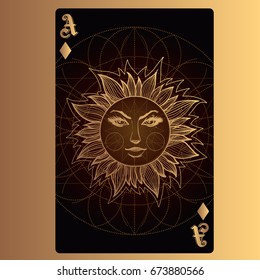 Ace of diamonds. Playing card with original design on the theme of space.