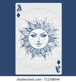 Ace of diamonds. Playing card with original design on the theme of space.