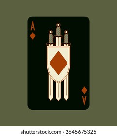 Ás de Ouros, jogando cartão de pôquer em design preto. Linhas de traçado editáveis. Ilustração isolada de vetor. 	