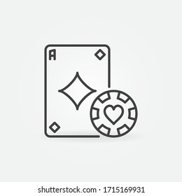 As de Diamantes con Poker Chip lineal mínimo concepto icono o logotipo de vectores
