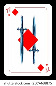  As de diamantes. Estricto diseño simple de cartas de juego en estilo de dibujos animados. Ilustración vectorial