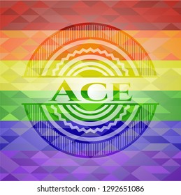 Ace emblem on mosaic background with the colors of the LGBT flag