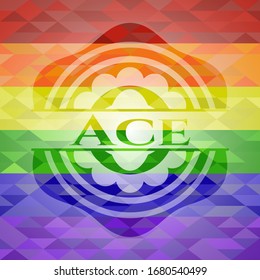 Ace emblem on mosaic background with the colors of the LGBT flag