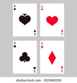 Cuatro cartas. Jugando cartas sobre fondo blanco. Vector