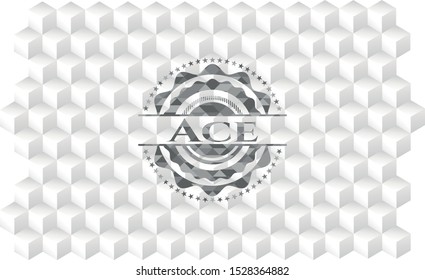 Ace grey badge with geometric cube white background