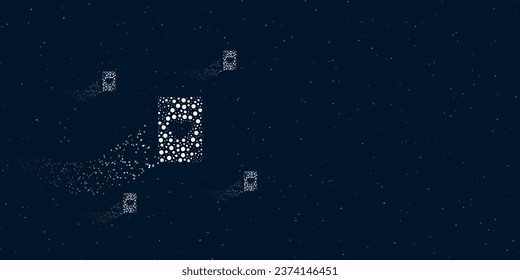 A ace of heart card filled with dots flies through the stars leaving a trail behind. There are four small symbols around. Vector illustration on dark blue background with stars