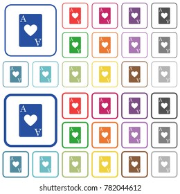 Ace of hearts card color flat icons in rounded square frames. Thin and thick versions included.