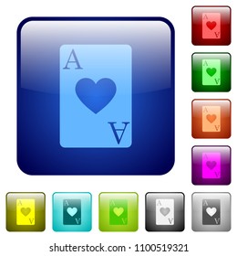 Ace of hearts card icons in rounded square color glossy button set