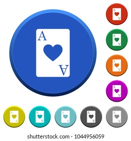 Ace of hearts card round color beveled buttons with smooth surfaces and flat white icons