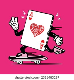 Ace Hearts Card Skater Mascot Vectorgrafik Design