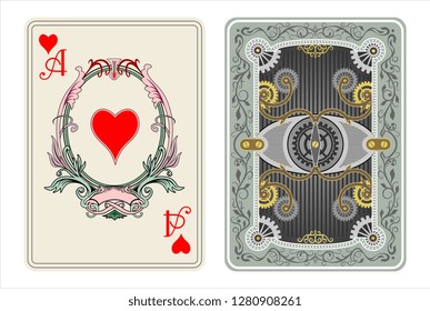 ace hearts card steampunk style mechanic part mechanism playing card