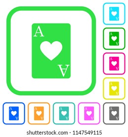 Ace of hearts card vivid colored flat icons in curved borders on white background