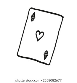 Ace of Hearts Hand-Drawn Line Art. Valentine’s Day romantic element. 