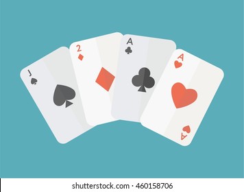 ace of hearts and jack of spades playing cards flat design colored isolated illustration on white background with shadow 