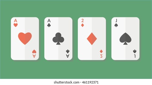 ace of hearts and jack of spades playing cards flat design colored isolated illustration on white background with shadow 
