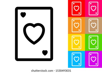 Ace of Hearts. Line Icon With Different Color Background.