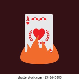 Ace of hearts, playing card with flames