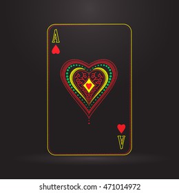 Ace of Hearts tarjeta de juego, aislado en fondo negro