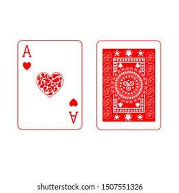 Ace of hearts, playing cards. Poker playing cards. Vector illustration.