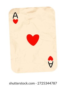 As de corazones, elemento romántico de amor para el collage. Etiqueta engomada punteada de Antiguas con textura de papel arrugado de medio tono y corazones de garabato. Ilustración vectorial retro moderna aislada sobre fondo transparente