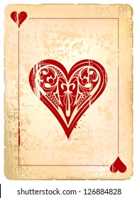 Ace of hearts. Vintage style with dirty grunge elements.